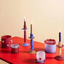 Arlo lykt medium 15x15 cm vinrød/lys blå