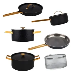 Arvet XL grytesett 6 deler svart/messing