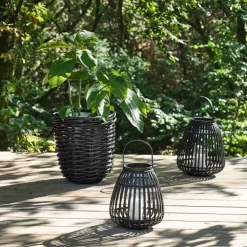 Asra lanterne bambus/glass 25x30 cm svart