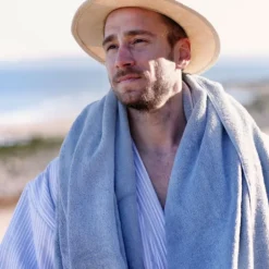 Bath Collection badekåpe L/XL powder blue stripes