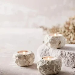 Batu telysholder 7x4 cm beige