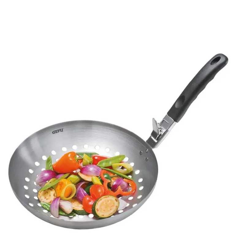 BBQ grønnsakswok 28 cm avtagbart håndtak stål