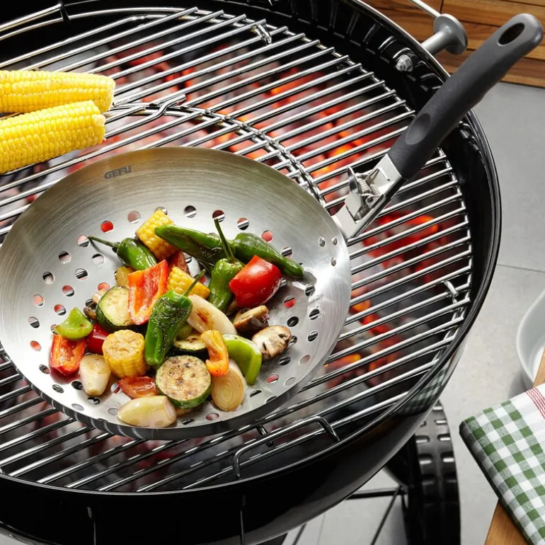BBQ grønnsakswok 28 cm avtagbart håndtak stål