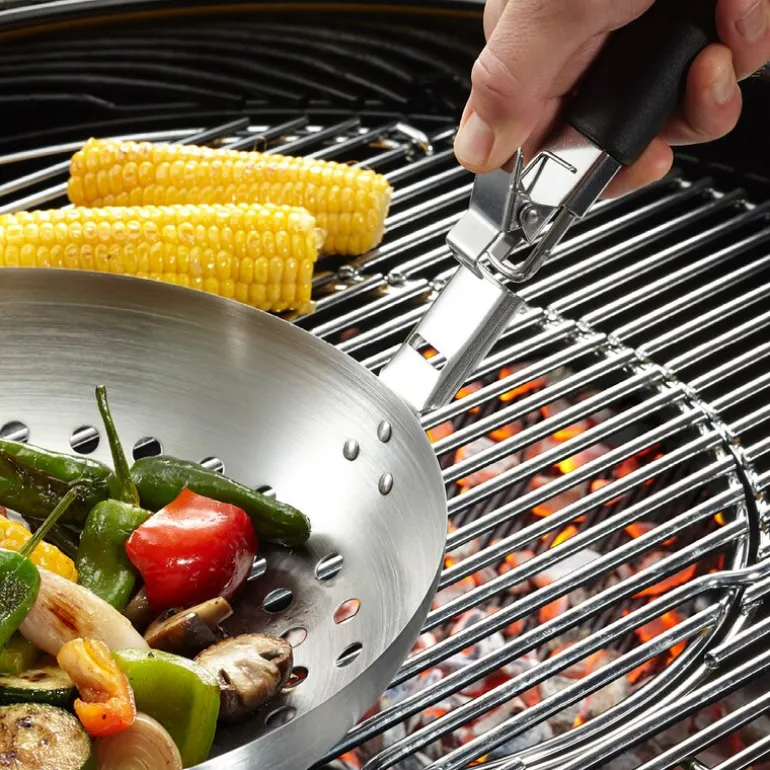 BBQ grønnsakswok 28 cm avtagbart håndtak stål
