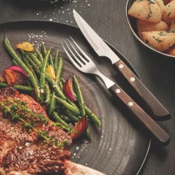 Biffbestikk 12 deler brun/blank