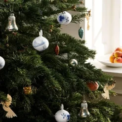 Blå Mega Riflet julekule 9,5 cm 2 stk