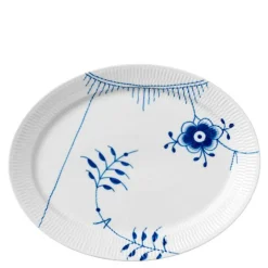 Blå Mega Riflet oval tallerken 35 cm