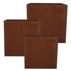 Blomsterkasse kvadratisk sett 3 stk 30+27+24 cm rust