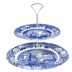 Blue Italian 2-etasjes kakefat 27 cm blå/hvit