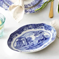 Blue Italian oval tallerken 21 cm blå/hvit