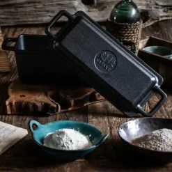 Brødform med lokk støpejern 37x14x11 cm 3L svart