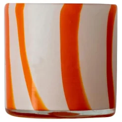 Calore lyslykt 10x10 cm Curve oransje/hvit stripete