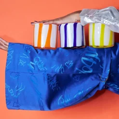 Calore lyslykt 10x10 cm Curve blå/hvit stripete