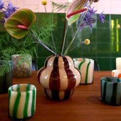 Calore vase/lyslykt 15x15 cm grønn/beige stripete