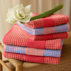 Check håndkle 50x100 cm rød/sand