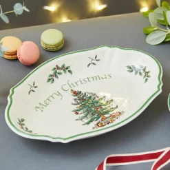 Christmas Tree Merry Christmas brett 28 cm hvit/grønn/rød