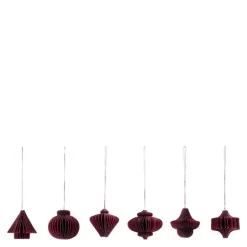 Comb juletrepynt papir 6 stk bordeaux