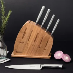 Cronos knivsett 6 deler m/knivblokk sølv