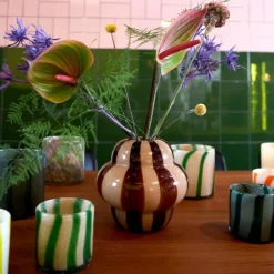 Curlie vase 22 cm gul/ brun/beige striper