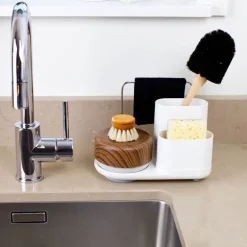 Do-Dish såpedispenser/oppvaskstativ 21,5x12,5x16 cm mørkt tre