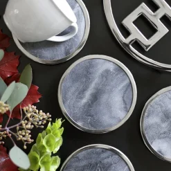 Drikkebrikker 10,5 cm 4 stk grå/forniklet messing