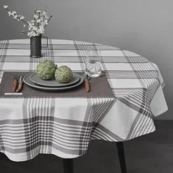 Duk rund 180 cm large checks hvit/grå