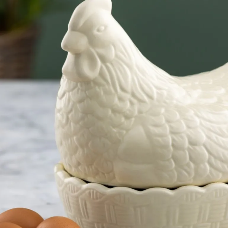 Eggoppbevaring høne 23,4 cm krem