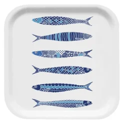 Fiskelycka brett 32x32 cm hvit/blå