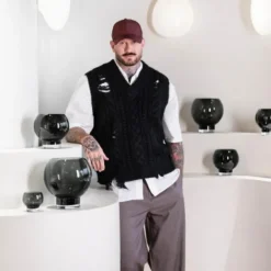 Galaxie lykt/vase 23 cm grå