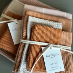 Gavesett med 1 kjøkkenhåndkle & 3 oppvaskkluter sea buckthorn