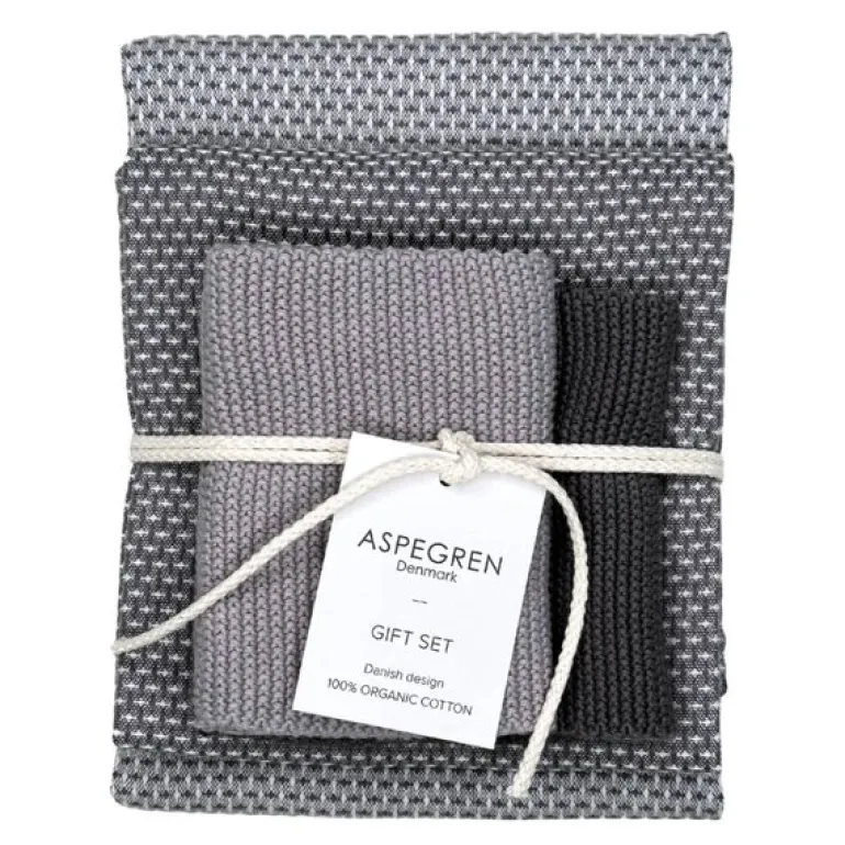 Gavesett med 1 kjøkkenhåndkle & 2 oppvaskkluter granite