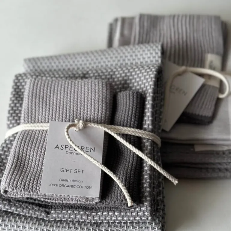 Gavesett med 1 kjøkkenhåndkle & 2 oppvaskkluter granite