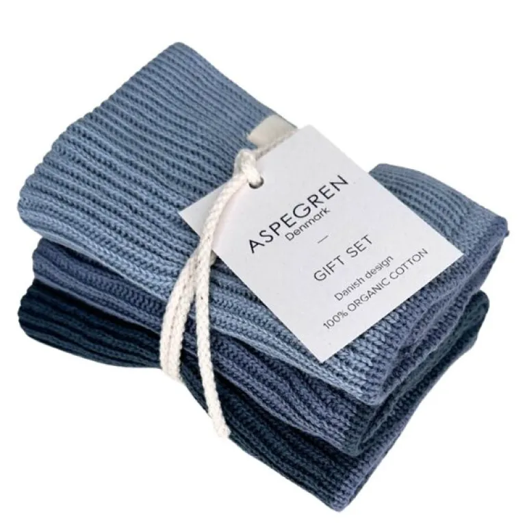 Gavesett med 1 kjøkkenhåndkle & 2 oppvaskkluter blueberry