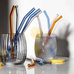 Glasspipe sugerør mediterranean blue