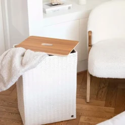 Grand superb skittentøyskurv m/lokk 44x31x60 cm champagne