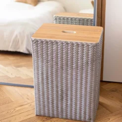 Grand superb skittentøyskurv m/lokk 44x31x60 cm taupe