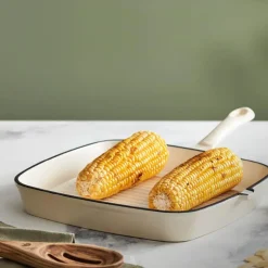 Grillpanne av støpejern 23 cm krem