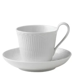 Hvit Riflet Halvblonde høyhankskopp m/skål 24 cl