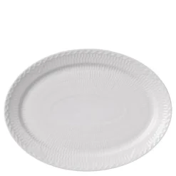 Hvit Riflet Halvblonde oval tallerken 28 cm