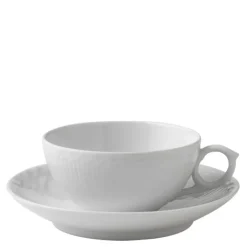 Hvit Riflet Halvblonde tekopp m/skål 20 cl