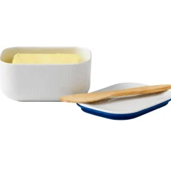 Hvit Riflet smørskål m/lokk