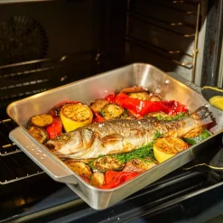 Ildfast form medium 38x25 cm med skjærefjøl stål/eik