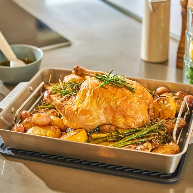 Ildfast form stor 44x30 cm med skjærefjøl stål/eik