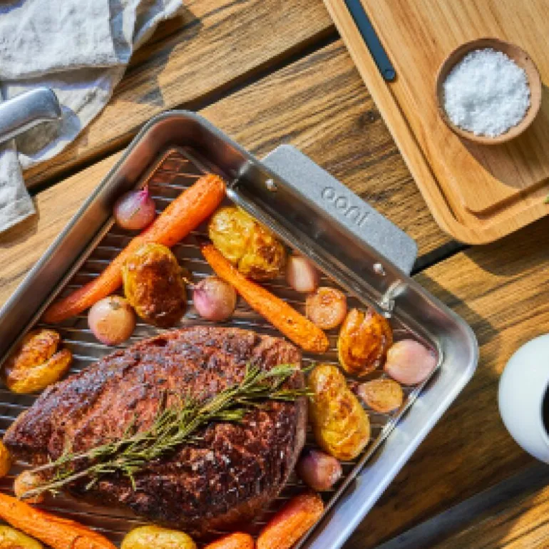 Ildfast form stor 44x30 cm med skjærefjøl stål/eik