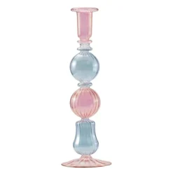 Illume lysestake 25 cm rosa/blå