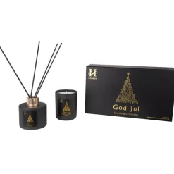Jul gavesett duftlys & duftpinner eple og kanel svart