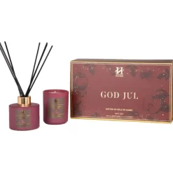 Jul gavesett duftlys & duftpinner eple og kanel rød