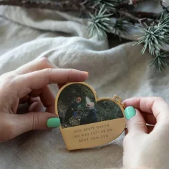 Julepynt hjerte m/fotoramme bror 7x0,5 cm 14K gull