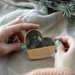 Julepynt hjerte m/fotoramme morfar 7x0,5 cm 14K gull