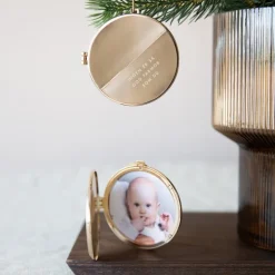 Julepynt medaljong m/fotoramme 7x7 cm farmor gull